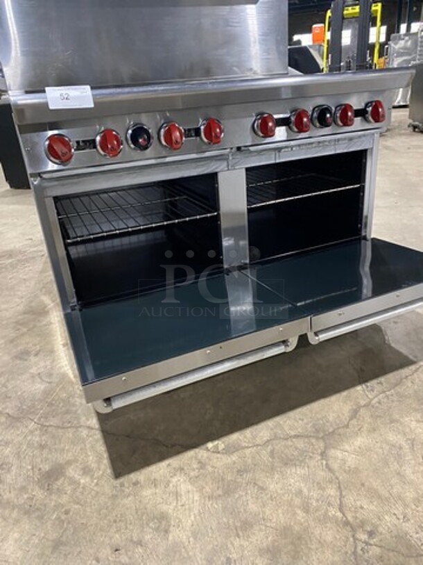 LATE MODEL! American Range Natural Gas Powered 8 Burner Stove! With 2 Oven Underneath! With Raised Back Splash And Salamander Shelf! All Stainless Steel! On Casters! WORKING WHEN REMOVED! Model: AR8 SN: 190712016 - Image 7 of 10