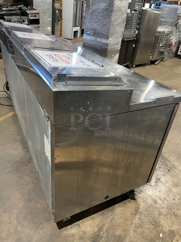 NICE! All Stainless Steel Commercial Refrigerated Pizza Prep Table! With 3 Door Refrigerated Storage Underneath! On Casters! 115V 1 Phase! - Image 4 of 12