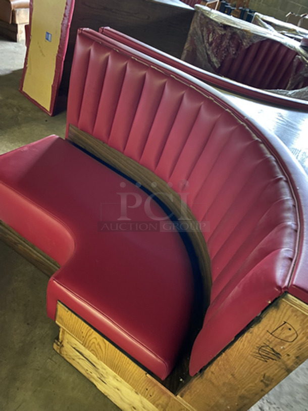NEW! Dual Sided Corner Curved Red Cushioned Booth Seats! With Wooden Outline! 2x Your Bid! Can Be Connected With Any Booths Listed! - Image 5 of 6