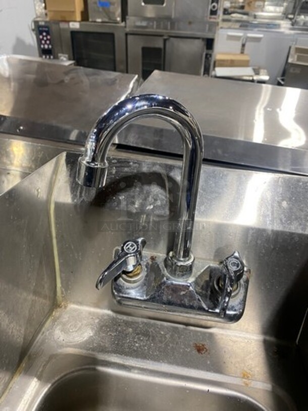 Commercial Stainless Steel Hand Sink! With Raised Back And Side Splashes! With Faucet And Handles! - Image 5 of 6