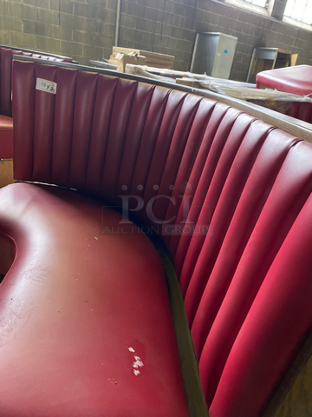 NEW! Single Sided Curved Red Cushioned Booth Seats! With Wooden Outline! Perfect For In The Corner Placement! 7x Your Bid! Can Be Connected With Any Booths Listed! - Image 6 of 7