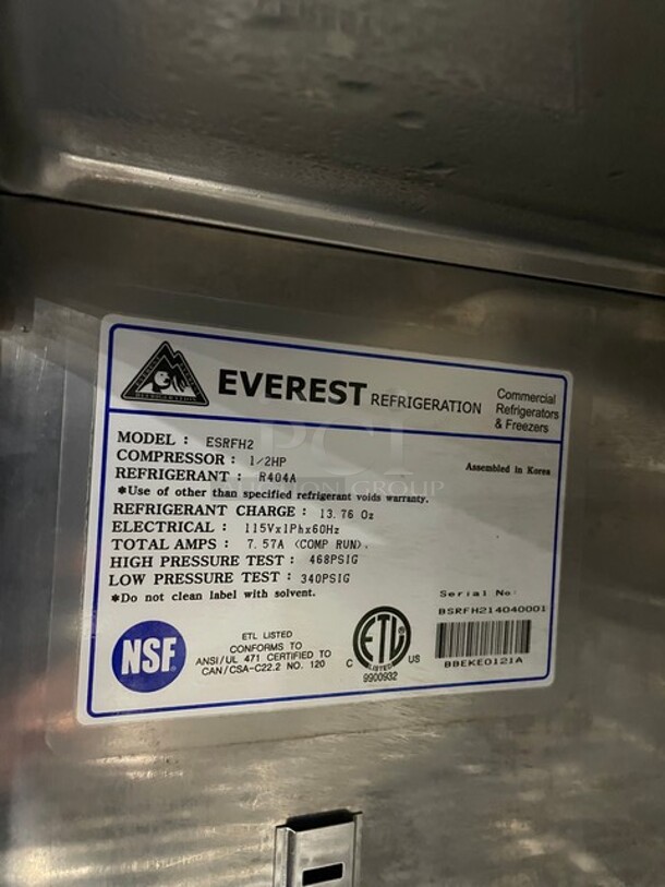 Sweet! Everest Commercial Reach In Dual Temp Refrigerator/Freezer Combo! All Stainless Steel! With Poly Coated Racks! On Casters! 115V 1 Phase! Model: ESRFH2 SN: BSRFH214040001! - Image 7 of 11