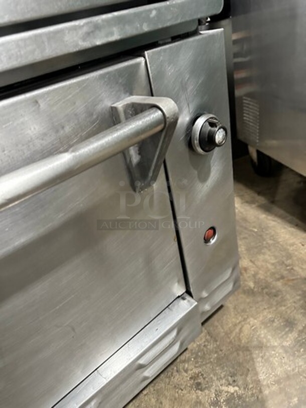 Wolf Commercial Natural Gas Powered 6 Burner Stove! With Raised Back Splash And Salamander Shelf! With Oven Underneath! All Stainless Steel! On Legs! - Image 9 of 10