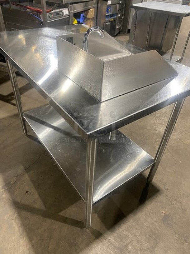 NICE! Commercial Work Top/ Prep Table! With Built In Hand Washing Sink! Sink Has Side And Back Splash! Faucet And Handles! With Storage Space Underneath! All Stainless Steel! On Legs! - Image 4 of 8