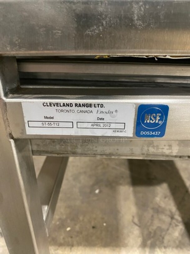 LIKE NEW! Cleveland Commercial Electric Powered Jacketed Tilting Soup Kettle! On Equipment Stand! All Stainless Steel! On Legs! WORKING WHEN REMOVED! Model: TKET12T SN: 111123050377A, 111123050377B! 240V 60HZ 3 Phase! - Image 8 of 12