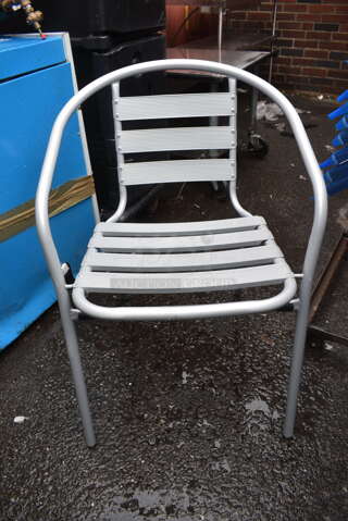 24 BRAND NEW SCRATCH AND DENT! Gray Metal Outdoor Patio Chairs w/ Arm Rests. 24 Times Your Bid!
