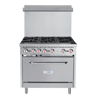 BRAND NEW SCRATCH AND DENT! 2023 KoolMore KM-CR-36-LP Stainless Steel Commercial Floor Style Propane Gas Powered 6 Burner Range w/ Oven and Back Splash. 210,000 BTU. 