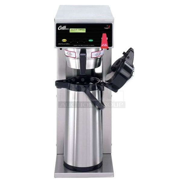 BRAND NEW SCRATCH AND DENT! Curtis D500GT12A000  Automatic Airpot Coffee Brewer with Digital Controls, Hot Water Dispenser and Metal Brew Basket. Does Not Come w/ Server. 120 Volts, 1 Phase. 