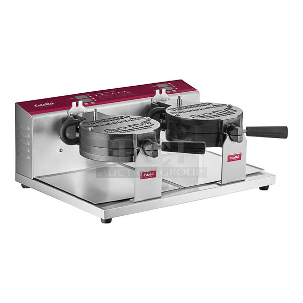 BRAND NEW SCRATCH AND DENT! Estella 348WBMX2A Stainless Steel Commercial Countertop Double Belgian Waffle Maker. 120 Volts, 1 Phase. Tested and Working!