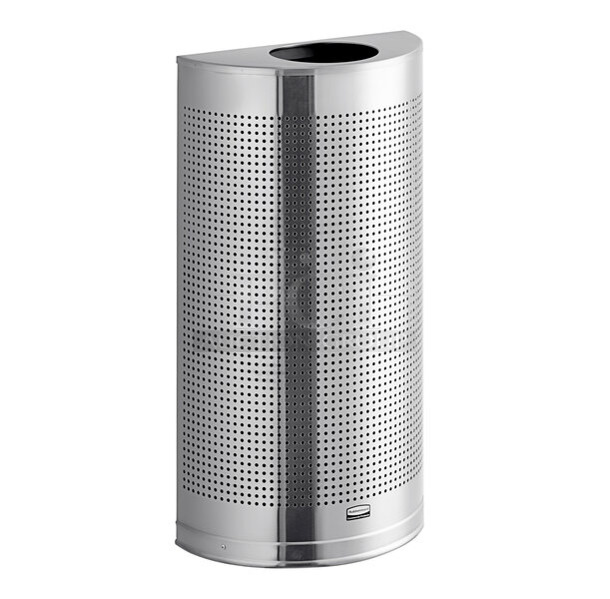 BRAND NEW SCRATCH AND DENT! Rubbermaid 690FGH12PLSS Silhouettes Stainless Steel Designer Half Round Waste Receptacle - Image 1 of 5