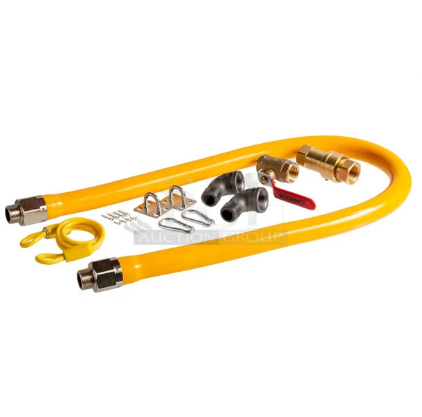 BRAND NEW SCRATCH AND DENT! Regency 600GKM3448 48" Mobile Gas Connector Hose Kit with 2 Elbows, Full Port Valve, Restraining Device, and Quick Disconnect - 3/4" - Image 1 of 3
