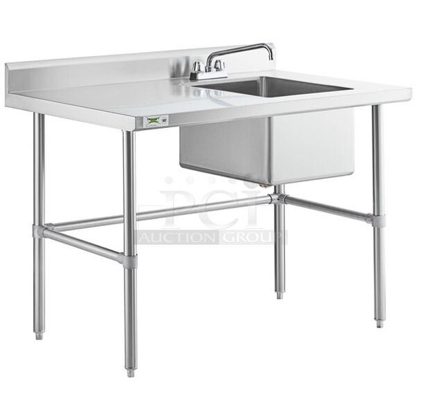 BRAND NEW SCRATCH AND DENT! Regency 600ST3048R 30" x 48" 16 Gauge Stainless Steel Work Table with Right Sink and Cross Bracing - Image 1 of 7
