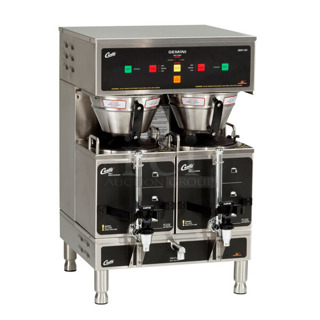 	BRAND NEW SCRATCH AND DENT! Curtis GEM-12D-10 Stainless Steel Commercial Countertop Double Coffee Machine w/ Hot Water Dispenser, 2 Satellite Servers and 2 Poly Brew Baskets. 220 Volts, 1 Phase.