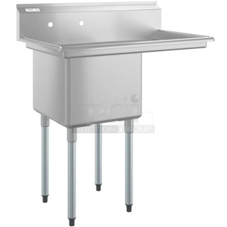 BRAND NEW SCRATCH AND DENT! Regency 600S1181818R 38 1/2" 16-Gauge Stainless Steel One Compartment Commercial Sink with 1 Drainboard - 18" x 18" x 14" Bowl. No Legs. 