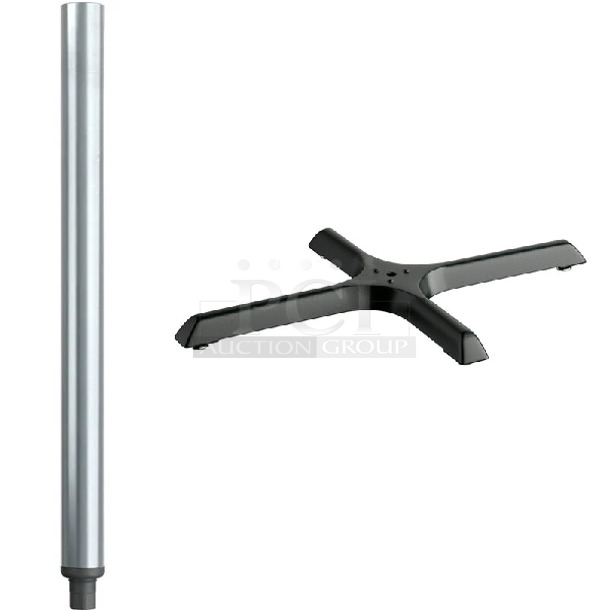 2 BRAND NEW SCRATCH AND DENT! Items; Regency 600LEGGALV12 20 1/2" Galvanized Steel Leg for Sinks and Lancaster Table & Seating 164TB2230  22" x 30" Cross Cast Iron Table Base Plate. 2 Times Your Bid! May Be Missing Pieces.  - Image 1 of 4