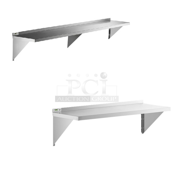 2 BRAND NEW SCRATCH AND DENT! Items; Regency 600WS1596 18 Gauge Stainless Steel 15" x 96" Solid Wall Shelf and Regency 600WS1836HD 16 Gauge Stainless Steel 18" x 36" Heavy Duty Wall Shelf. 2 Times Your Bid! May Be Missing Pieces.  - Image 1 of 4