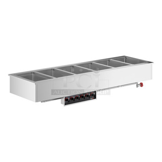 BRAND NEW SCRATCH AND DENT! ServIt 423SDW6H Stainless Steel Commercial Electric Powered Six Pan Full Size Insulated Drop-In Hot Food Well. 208/240 Volts, 1 Phase. 