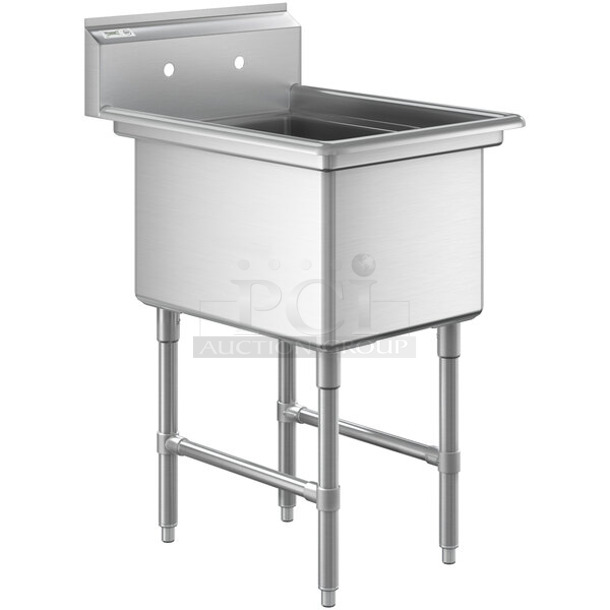 BRAND NEW SCRATCH AND DENT! Regency 600S11824 23" 16 Gauge Stainless Steel One Compartment Commercial Sink with Stainless Steel Legs and Cross Bracing - 18" x 24" x 14" Bowl - Image 1 of 6
