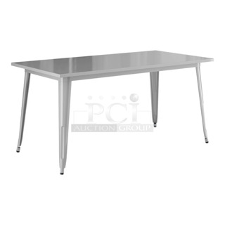 BRAND NEW SCRATCH AND DENT! Lancaster Table & Seating 164DA3263SIL Alloy Series 63" x 32" Nickel Gray Standard Height Outdoor Table. May Be Missing Pieces. 