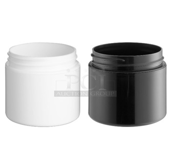 3 BRAND NEW SCRATCH AND DENT! Items Including Taral 2-58-DS-BPP 2 oz. Black Double Wall Straight Base Polypropylene Jar - 660/Case, 500GPJDW02W 2 oz. White Double Wall Straight Base Polypropylene Customizable Jar - 384/Case, BM176BIN21LID Regency 18" x 22" x 12" Black Plastic Step Stool / Aisle Display - 750 lb. Capacity. 3 Times Your Bid! 