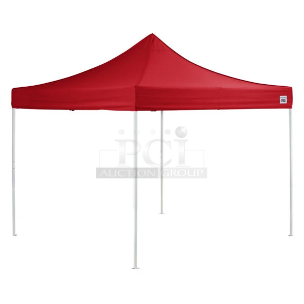 2 BRAND NEW SCRATCH AND DENT! Backyard Pro 554ALP10X10R Courtyard Series 10' x 10' Red Straight Leg Aluminum Instant Pop Up Canopy Tent. May Be Missing Pieces. 2 Times Your Bid!  - Image 1 of 4