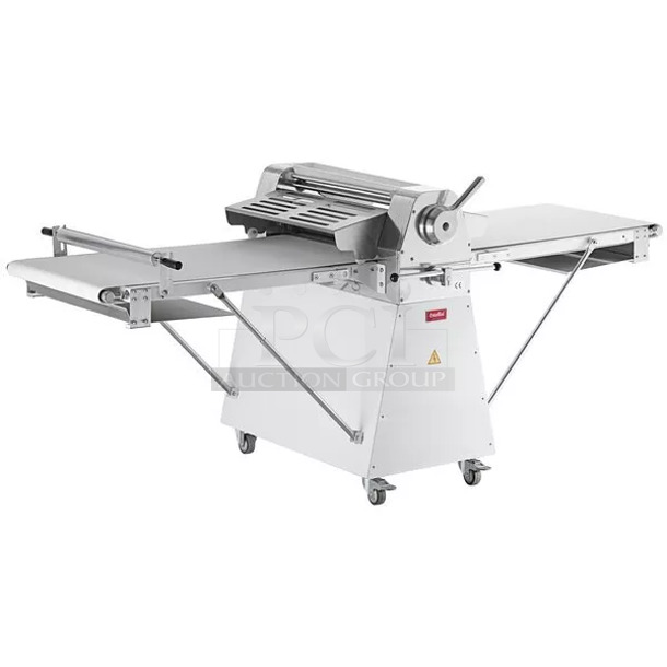 BRAND NEW SCRATCH AND DENT! Estella 348DSF94 Metal Commercial Floor Style Reversible Dough Sheeter on Commercial Casters. 110 Volts, 1 Phase. Tested and Working! - Image 1 of 10