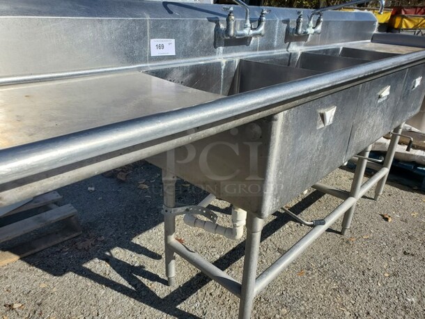 Stainless Steel 3 Compartment Sink W/ Faucet!! 108X26X36 - Image 5 of 6