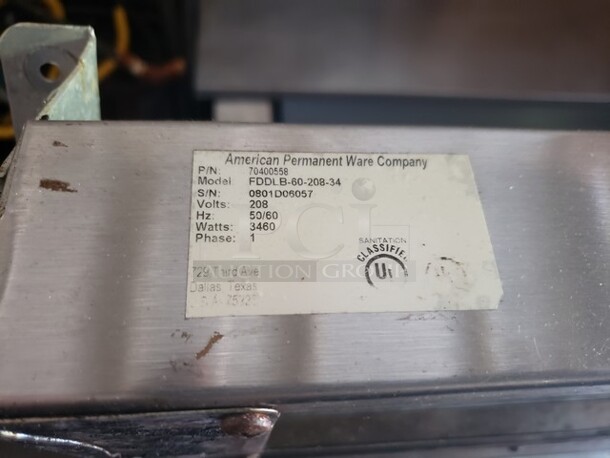 APW Wyott FDDLB-60-208-34 60" Lighted Calrod Food Warmer

208 V
50/60 Hz
3460 W
1 PH - Image 4 of 5
