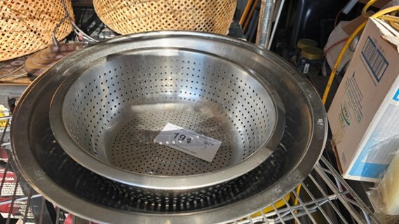 Lot of 3 Miscellaneous Stainless Steel Mixing Bowls
*One is perforated*