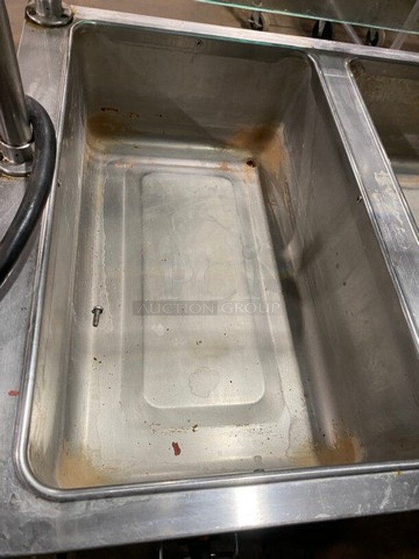 Duke Commercial Electric Powered 3 Well Steam Table! With Sneeze Guard! All Stainless Steel! On Legs! Model: E303M SN: 01063402 120V 60HZ 1 Phase - Image 6 of 11