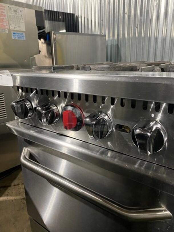 Black Diamond Commercial Natural Gas Powered 4 Burners Stove! With Oven Underneath! Stainless Steel! NO BACKSPLASH! On Legs! MODEL GR24NG SN:01210321 - Image 7 of 10