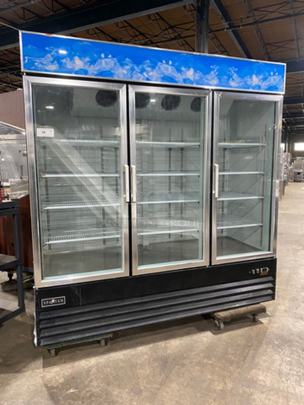 Spartan 3 Door Reach In Cooler Merchandiser! With View Through Doors! Poly Coated Racks! Model: SGM72RS 115V 60HZ 1 Phase