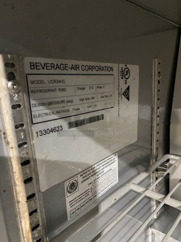 Beverage Air Stainless Steel Commercial 2 Door Undercounter Cooler on Commercial Casters! MODEL UCR34HC SN:13304623 115V 1PH - Image 6 of 7