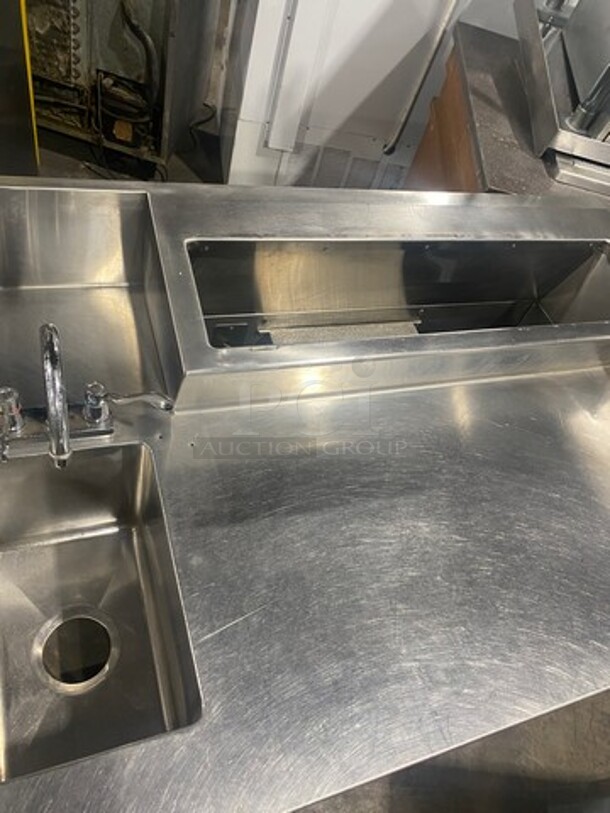 Craig Commercial Custom-Made Workstation! With Built In Hand Sink! With Faucet And Handles! With Topping Rail! With Back And Side Splashes! With 2 Door Storage Space Underneath! All Stainless Steel! On Legs! - Image 7 of 9