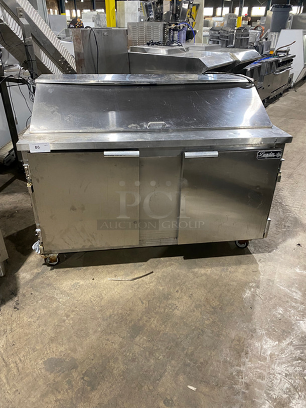 COOL! Leader Commercial Refrigerated Sandwich Prep Table! With 2 Door Storage Space Underneath! All Stainless Steel! On Casters! Model: NSFM60 SN: FP070021 115V 60HZ 1 Phase