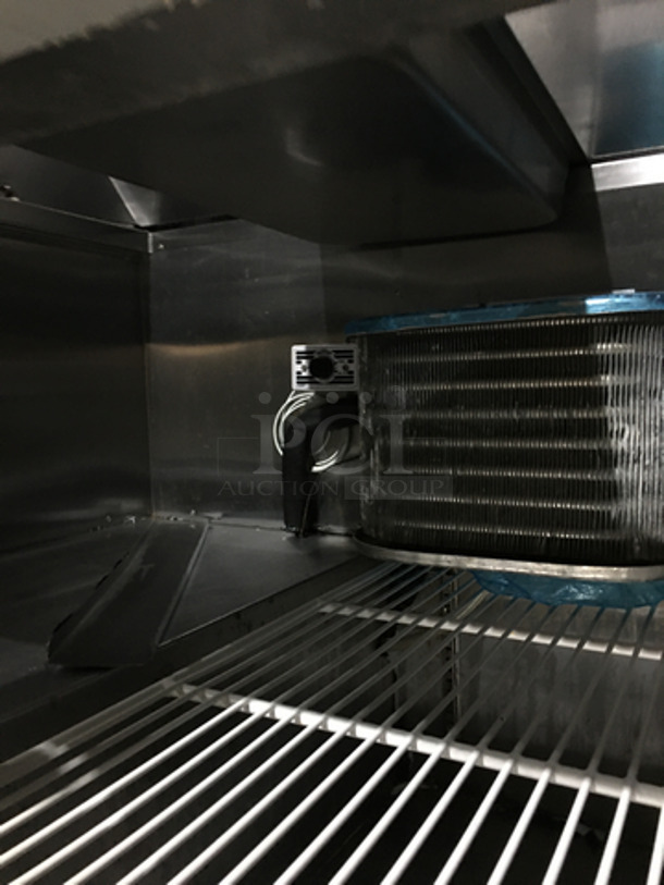 Leader Commercial Refrigerated Sandwich Prep Table! With 2 Door Underneath Storage Space! With Poly Coated Racks! With Commercial Cutting Board! All Stainless Steel! On Casters! Model: LM36 SN: PW08M1412 115V 60Hz 1 Phase - Image 6 of 10