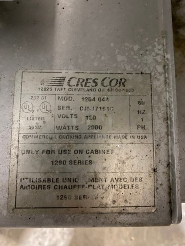 Cres Cor Commercial Insulated Single Door Warming/Proofing Cabinet! Holds Full Size Trays! All Stainless Steel! On Casters! Model: 1254044 SN: CJIJ7191C 120V 60HZ 1 Phase - Image 7 of 11