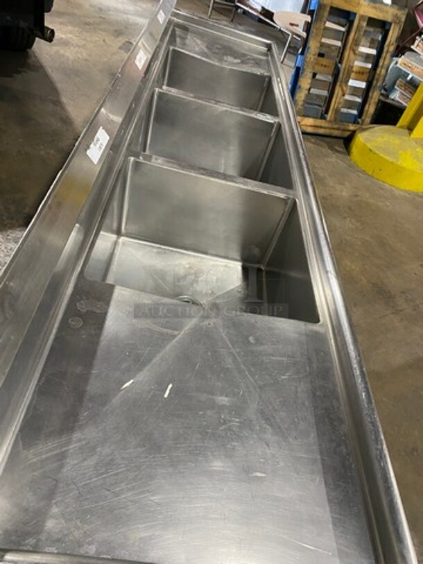 Regency Commercial 3 Compartment Dish Washing Sink! With Dual Side Drain Board! With Back Splash! All Stainless Steel! On Legs! Model: 600S32424224 - Image 5 of 9