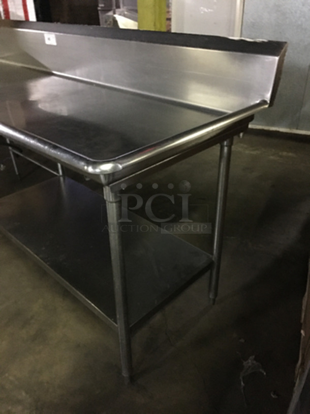 GREAT FIND! All Stainless Steel Single Bay Hand Sink/ Worktable! With Backsplash! With Handles! With Underneath Storage Space! On Legs! Can Connect To Operating Dishwasher! - Image 2 of 8
