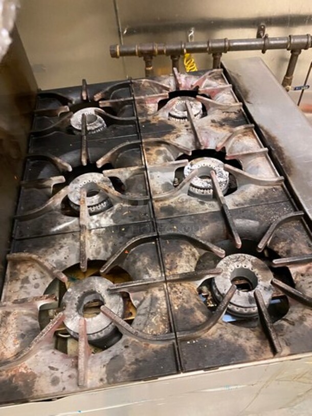 LATE MODEL! 2019 Asber Commercial Natural Gas Powered 6 Burner Stove! With Raised Back Splash And Salamander Shelf! With Oven Underneath! Metal Oven Rack! All Stainless Steel! On Casters! WORKING WHEN REMOVED! - Image 5 of 9