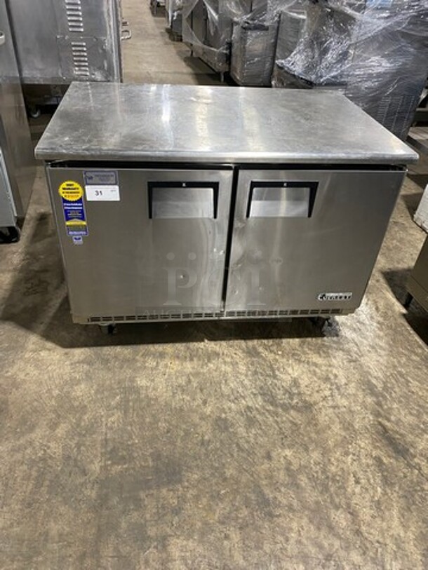 Everest Commercial 2 Door Lowboy/ Worktop Cooler! All Stainless Steel! On Casters! Model: ETBR2 SN: BTBR211070002 115V 60HZ 1 Phase