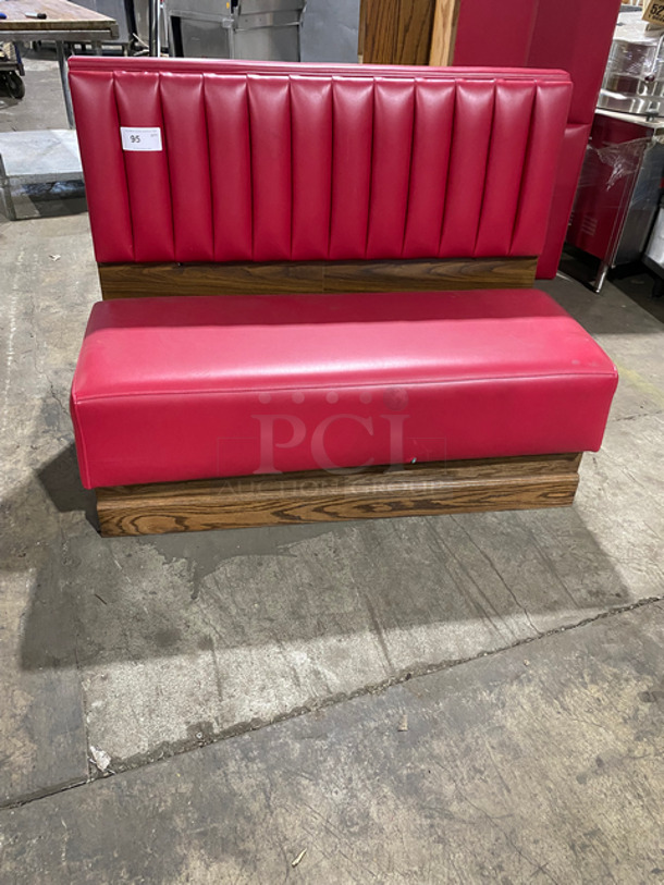 NEW! Single Sided Red Cushioned Booth Seat! With Wooden Outline! Perfect For Up Against The Wall! Can Be Connected To Any Of The Booths Listed! - Image 1 of 6