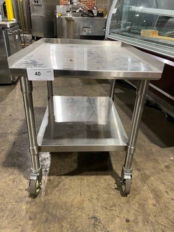 All Stainless Steel Equipment/Grill Stand Table! With Back And Side Splashes! With Storage Space Underneath! On Casters!