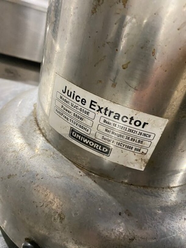 Uniworld Commercial Countertop Electric Powered Juicer! All Stainless Steel! Model: UJC550E SN: 18CY1008006 110V - Image 8 of 9