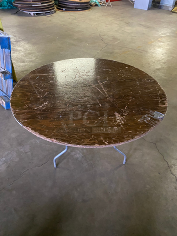 Assorted Size Wooden Pattern Round Tables! With Foldable Metal Base! 9x Your Bid! - Image 3 of 6