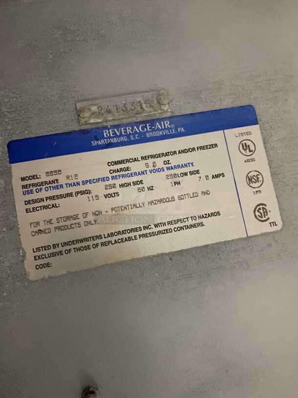 Beverage Air Commercial 2 Door Bar Back Cooler! Stainless Steel! Model: BB58 115V 60HZ 1 Phase - Image 7 of 8