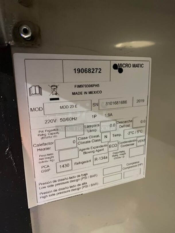 LATE MODEL! 2019 Micro Matic Commercial Refrigerated Beer Kegerator Cooler! NO TOWER! Model: MDD23E SN: 8101681686! 220V 60HZ 1 Phase! - Image 8 of 9