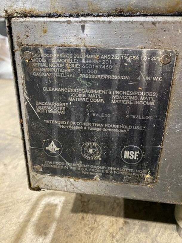 Vulcan Commercial Countertop Natural Gas Powered Flat Top Griddle! With Back And Side Splashes! All Stainless Steel! On Legs! Model: MSA36201 SN: 650167460 - Image 8 of 9