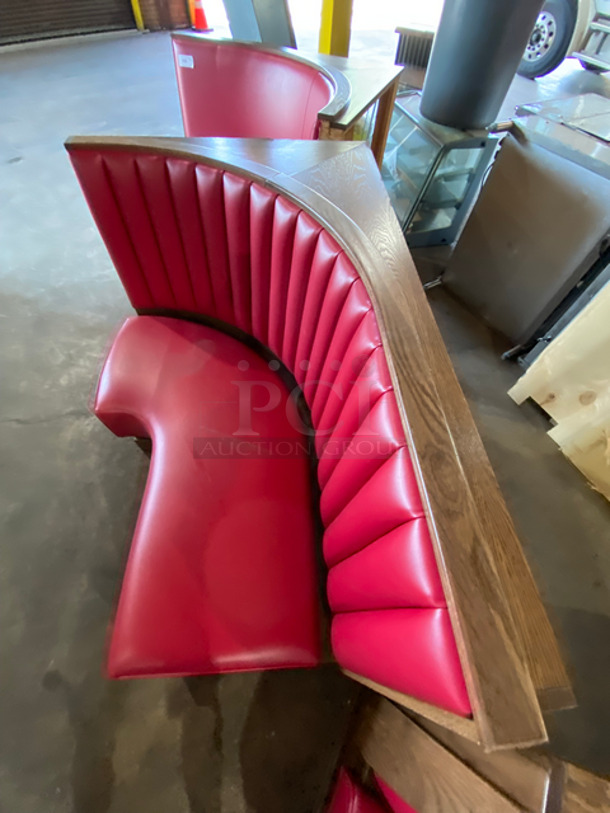 NEW! Single Sided Curved Red Cushioned Booth Seat! With Wooden Outline! Perfect For In The Corner Placement! Can Be Connected With Any Of The Booths Listed! 2x Your Bid! - Image 9 of 9