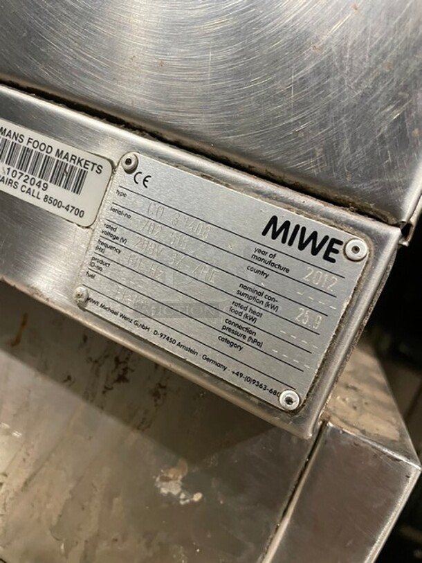 AMAZING! Miwe Commercial Electric Condo Triple Deck Oven! Steam Injected Artisian Bread Model! All Stainless Steel! On Casters! 208V! Model: CO31408 SN: 702515! Working When Removed! - Image 10 of 10